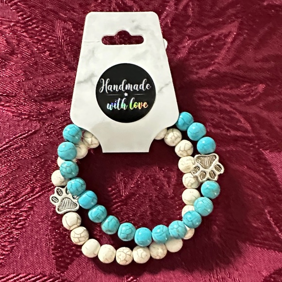 Source Unknown Jewelry - Handmade Turquoise and White Stone Beaded Bracelet Set